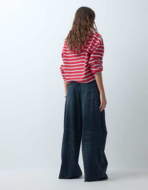 COLLUSION – X007 – Superweite Jeans in dunkelblauer Grunge-Waschung mit niedrigem Bund, 5 von 5