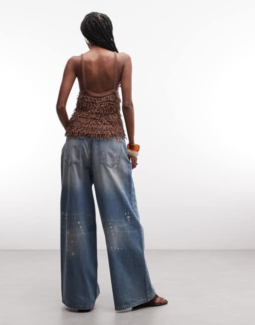 COLLUSION – X007 – Superweite Jeans in Used-Waschung mit verstellbarem, niedrigem Bund, 4 von 7