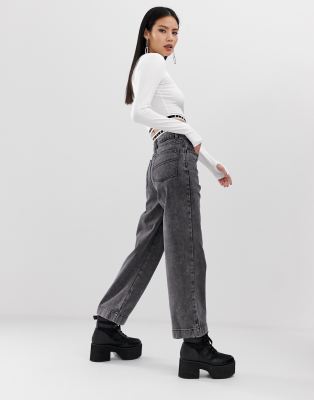 black denim wide leg jeans