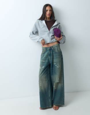 Collusion X007 Xl Baggy Adjustable Low Rise Jeans In Green