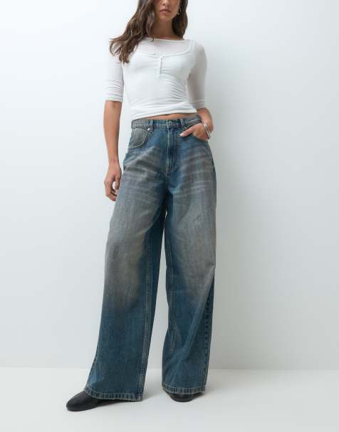 COLLUSION X007 XL baggy jeans met lage taille in dirty bleach-wassing - view 1