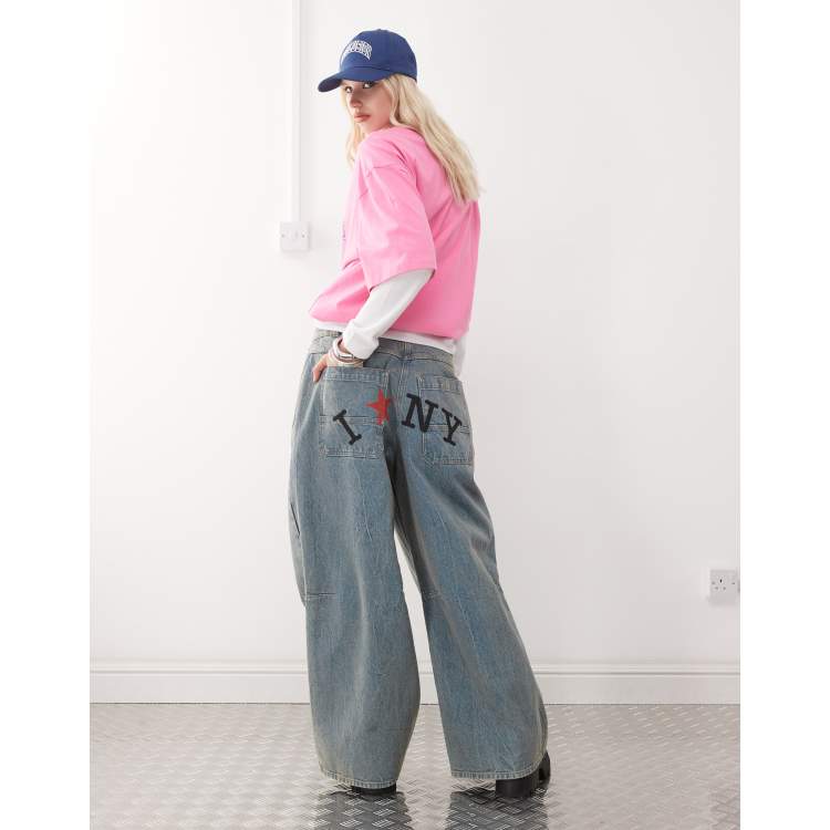 COLLUSION X007 XL baggy jeans with back print in light wash | ASOS