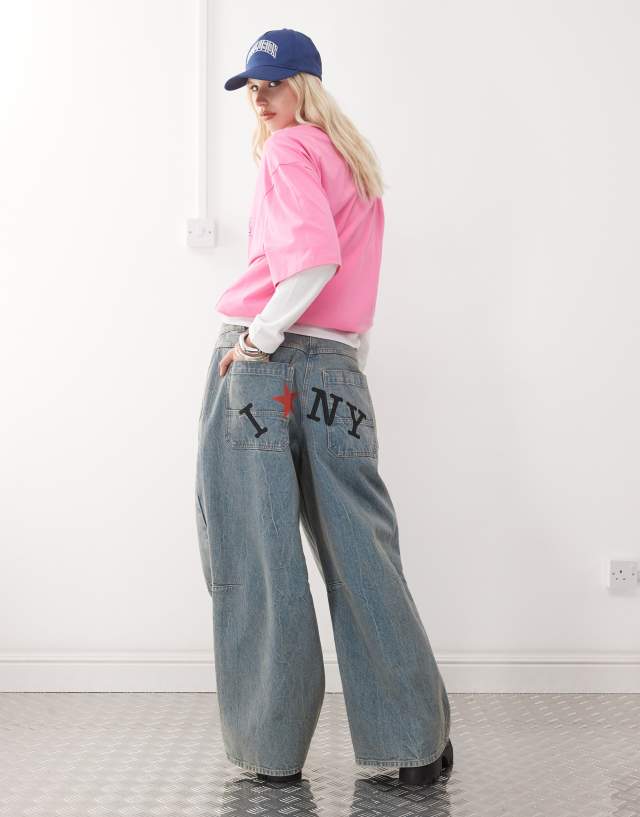 COLLUSION X007 XL baggy jeans with back print in light wash | ASOS