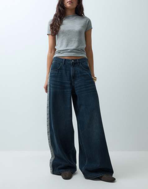 COLLUSION X007 XL baggy low rise jean in dark wash with sporty trim - view 1