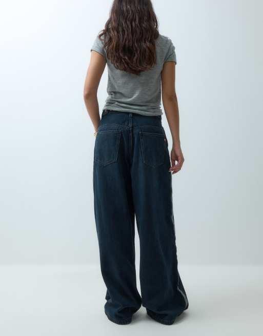 COLLUSION X007 XL baggy low rise jean in dark wash with sporty trim, 3 of 5