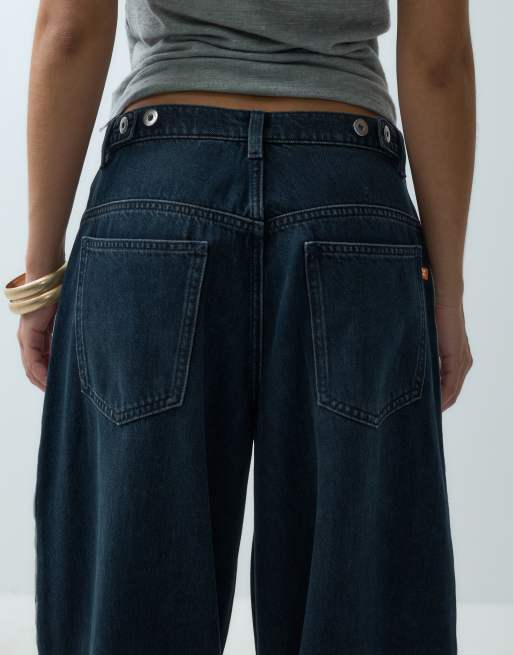 COLLUSION X007 XL baggy low rise jean in dark wash with sporty trim, 5 of 5