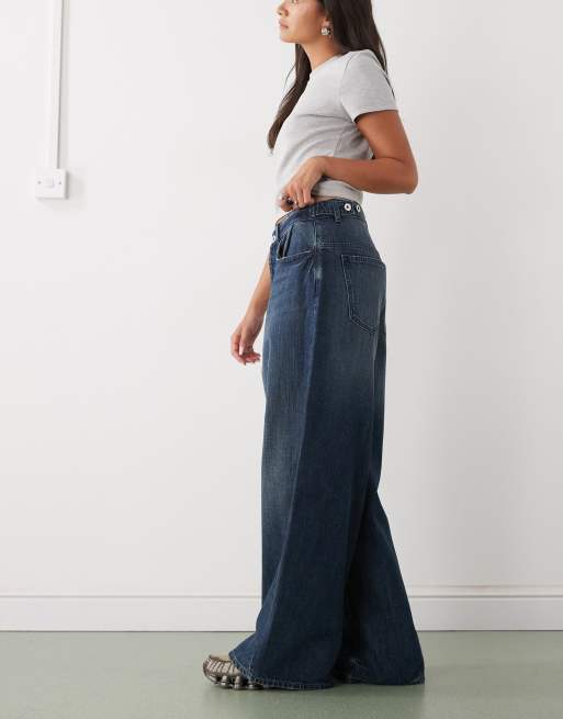 COLLUSION X007 XL baggy low rise jean in grunge slubby mid wash, 2 of 5