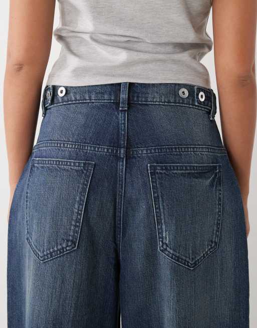 COLLUSION X007 XL baggy low rise jean in grunge slubby mid wash, 4 of 5