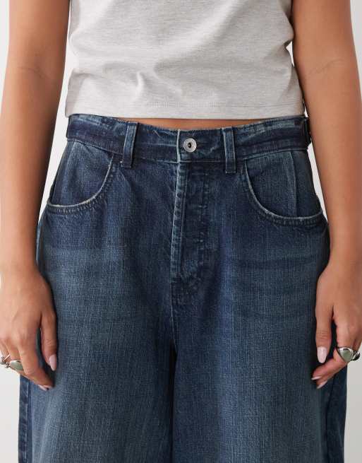 COLLUSION X007 XL baggy low rise jean in grunge slubby mid wash, 5 of 5