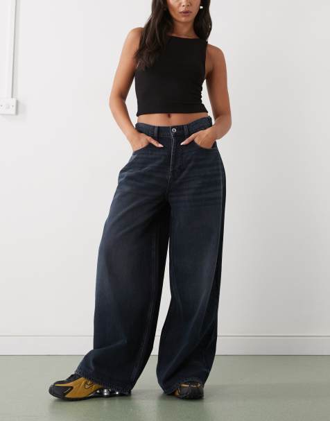COLLUSION X007 XL baggy low rise jeans in grunge dark blue wash - view 1