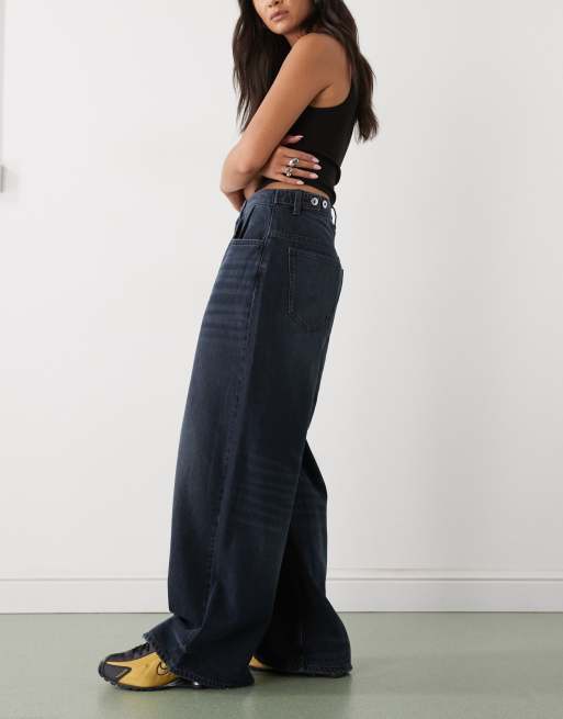 COLLUSION X007 XL baggy low rise jeans in grunge dark blue wash