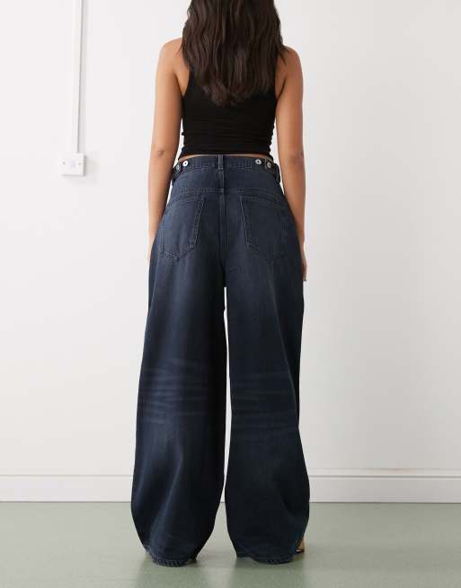 COLLUSION X007 XL baggy low rise jeans in grunge dark blue wash