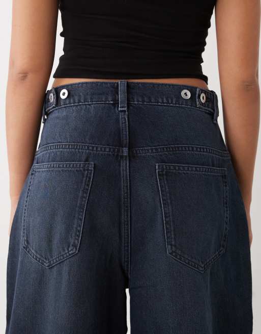 COLLUSION X007 XL baggy low rise jeans in grunge dark blue wash