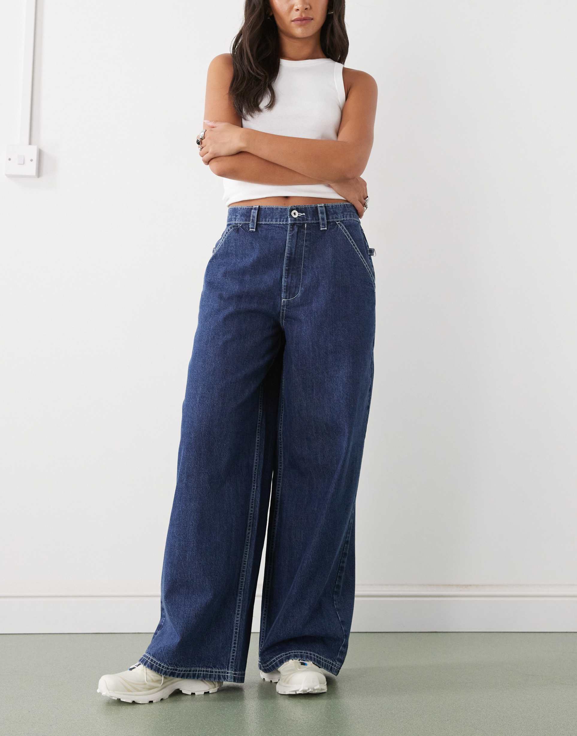 collusion x007 xl baggy low rise skater jeans in rinse wash