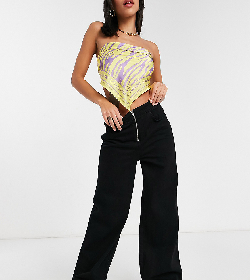 COLLUSION x008 90s wide leg jeans with zip front in clean black