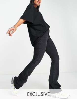 black flared jeans high waisted