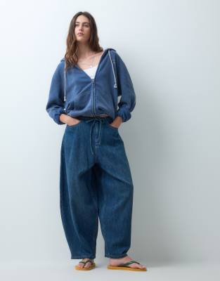Collusion X008 Drapey Tie Front Balloon Jeans In Blue