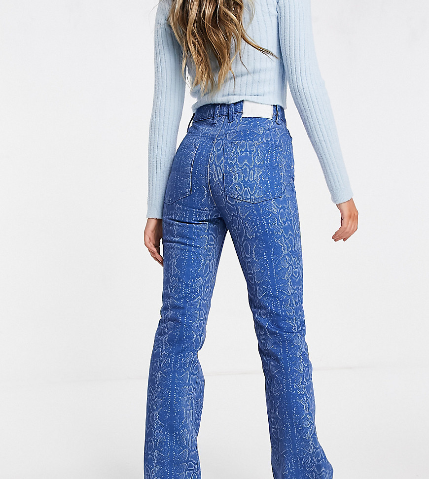 COLLUSION x008 flare jeans in blue snake print-Multi