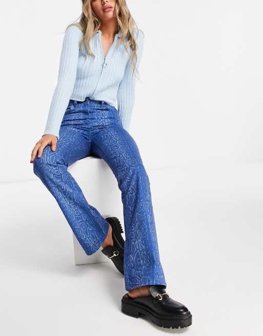 COLLUSION x008 flare jeans in blue snake print, 2 of 4