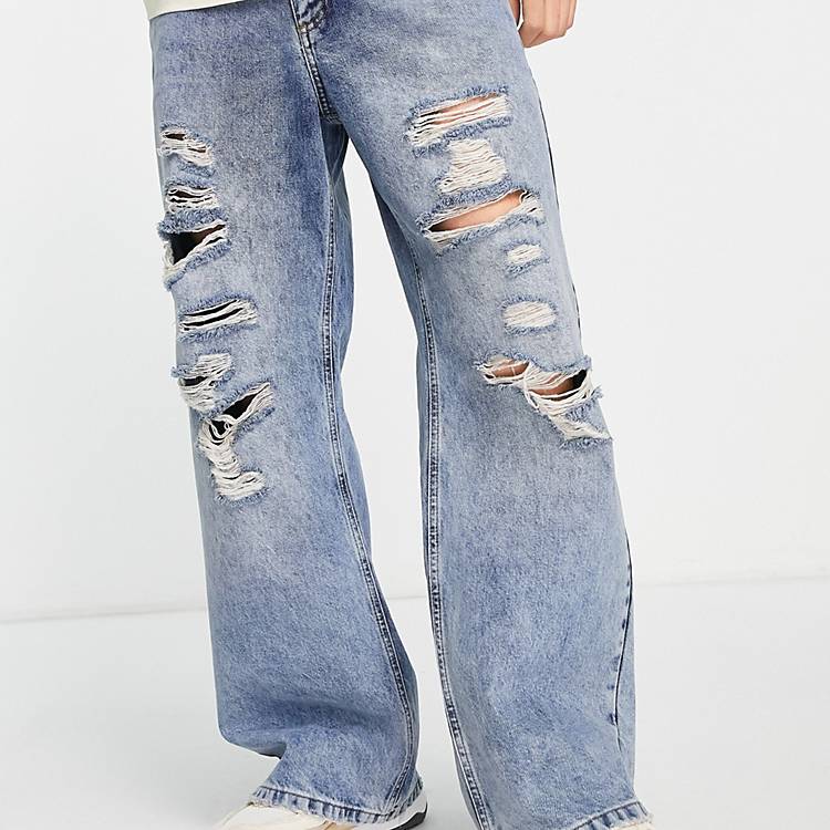 X008 Jeans a zampa rigidi con strappi Asos Uomo Abbigliamento Pantaloni e jeans Jeans Jeans a zampa & bootcut 