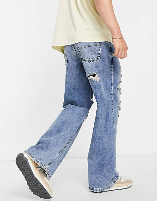 Asos Uomo Abbigliamento Pantaloni e jeans Jeans Jeans a zampa & bootcut X008 Jeans a zampa rigidi con strappi 