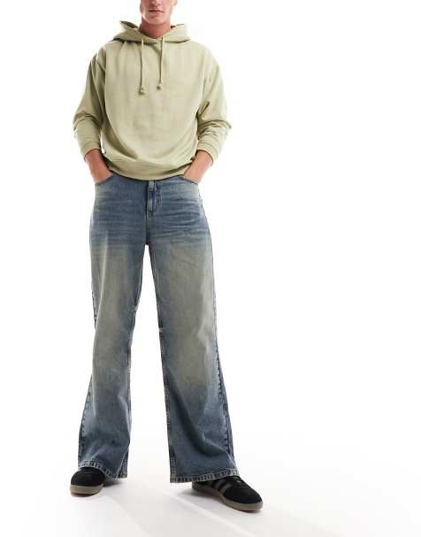 COLLUSION X008 mid rise relaxed flare in dirty wash - view 1