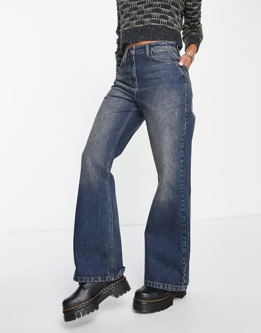 COLLUSION x008 relaxed flare jeans with wash in dark blue | ASOS