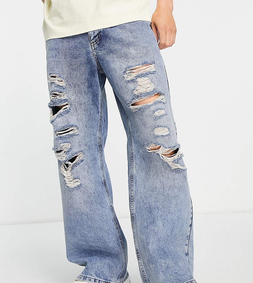 COLLUSION x008 ripped rigid flare jeans in blue