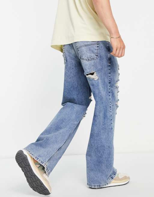 COLLUSION x008 ripped rigid flare jeans in blue, 2 of 4