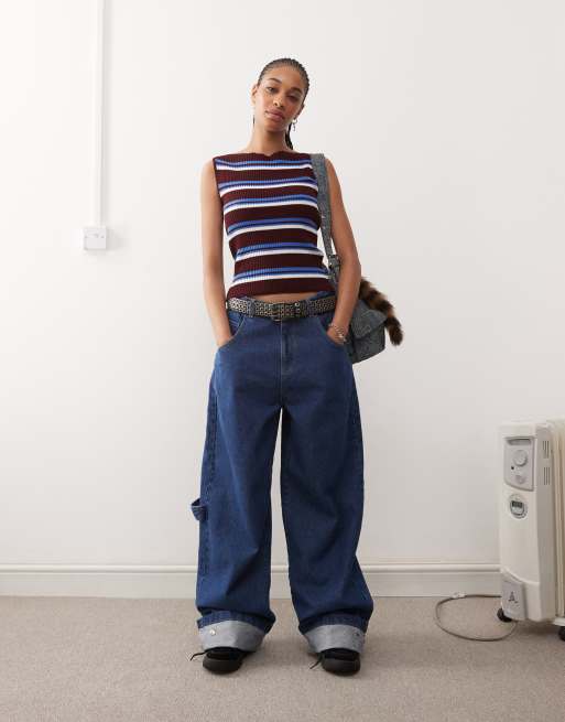 COLLUSION X008 Skater jeans in midwash with embroidery - MBLUE | ASOS