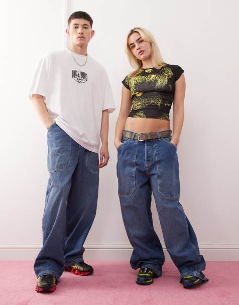 COLLUSION X008 Unisex skater jeans in mid wash - view 1
