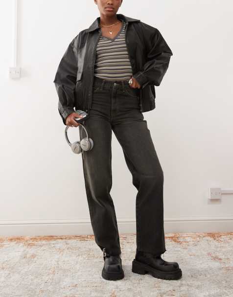 COLLUSION x009 mid rise relaxed dad jeans in washed black - BLACK