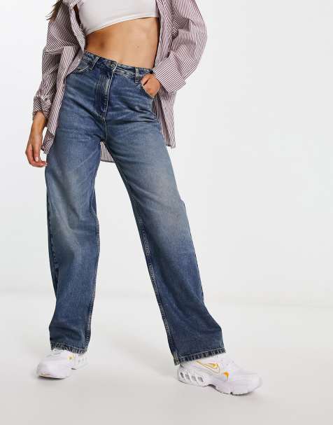 COLLUSION x009 mid rise dad jeans in mid wash - MBLUE