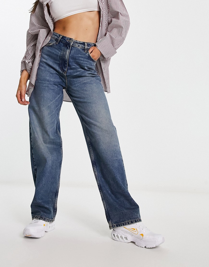 COLLUSION x009 mid rise dad jeans in mid wash-Blue