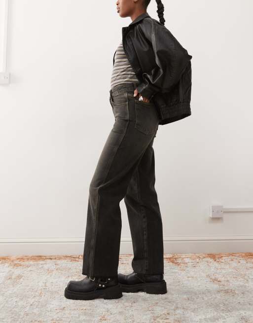 COLLUSION x009 - Ruimvallende dad jeans met halfhoge taille in verwassen zwart, 3 van 5