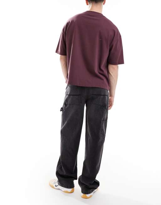 COLLUSION - X011 - Baggy carpenter jeans met halfhoge taille in zwart met wassing, 2 van 5