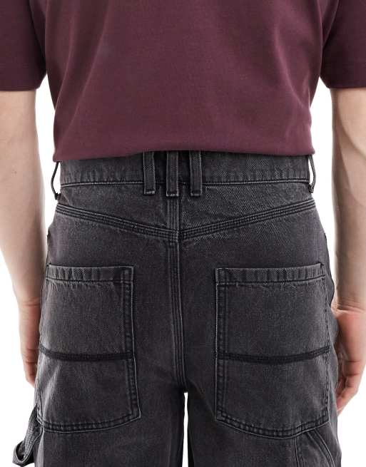 COLLUSION - X011 - Baggy carpenter jeans met halfhoge taille in zwart met wassing, 4 van 5