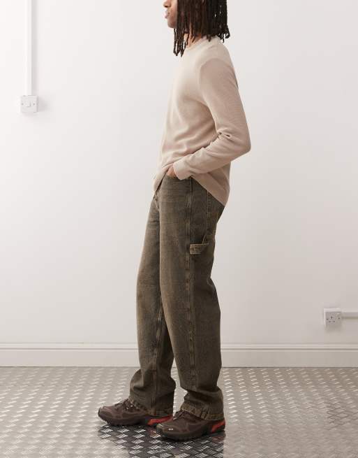 COLLUSION X011 - Forvaskede brune tømrer-jeans med mellemhøj talje, 3 af 5