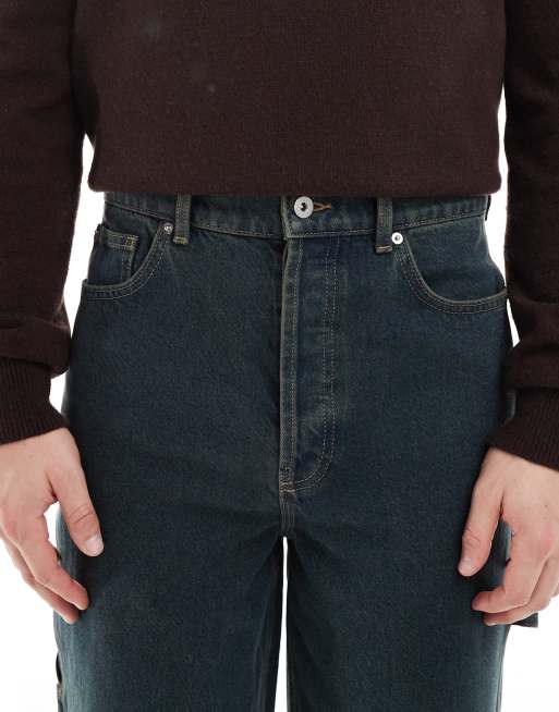 COLLUSION – X011 –Grön, grungetvättade snickarjeans med medelhög midja, 5 av 5