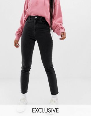 COLLUSION x011 slim mom jeans in washed black