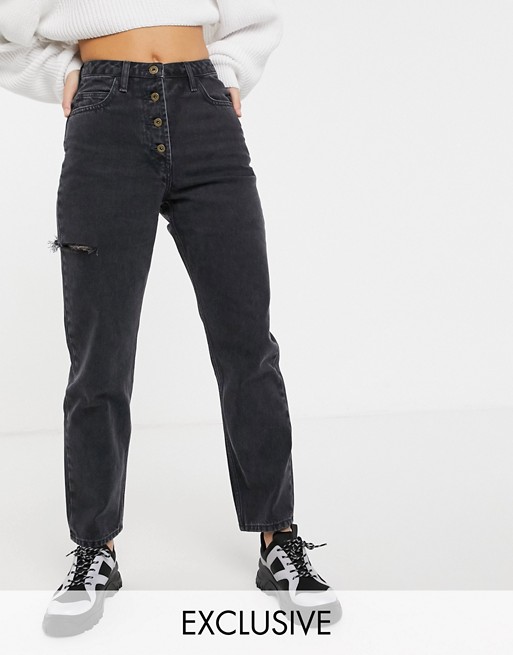 COLLUSION x005 straight leg jeans with thigh split in washed black