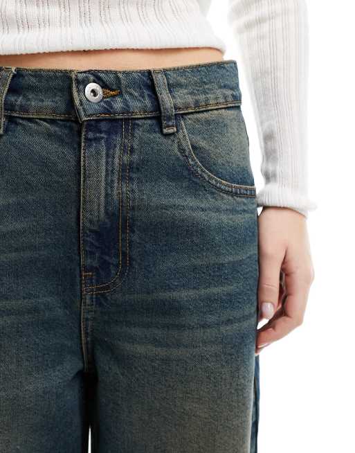 COLLUSION x013 - Jeans met halfhoge taille en wijde pijpen in 'dirty' wassing, 3 van 5