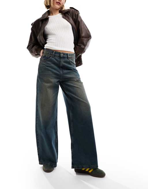 COLLUSION x013 - Jeans met halfhoge taille en wijde pijpen in 'dirty' wassing, 4 van 5