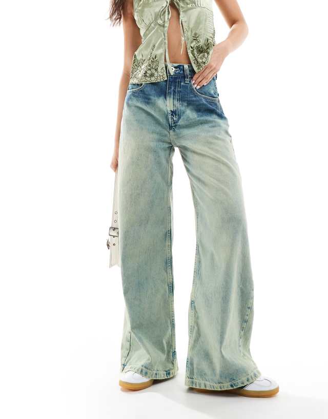 Collusion - x013 mid rise wide leg festival jeans in green wash