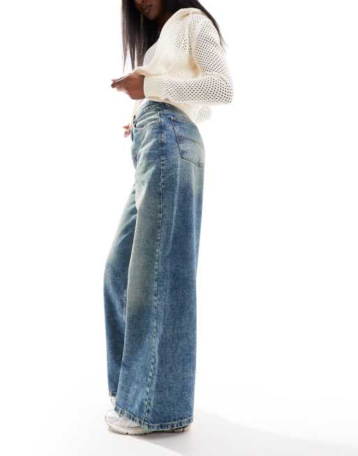 COLLUSION x013 mid rise wide leg jeans in midwash