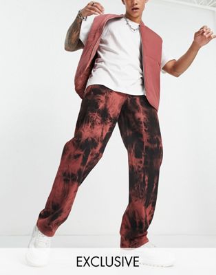 COLLUSION x014 90s baggy dad jeans in red tiedye wash