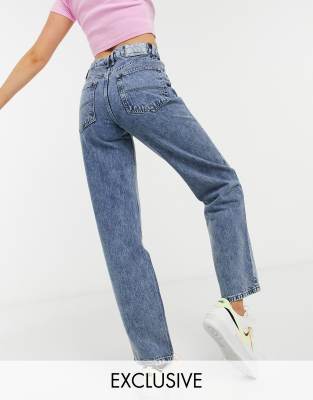 COLLUSION x014 90s baggy dad jeans with double waist band in washed blue