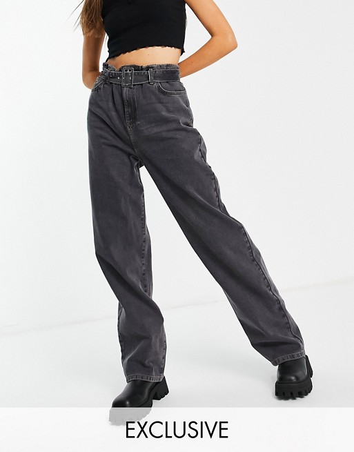COLLUSION x014 90s baggy dad jeans with belted waist in black