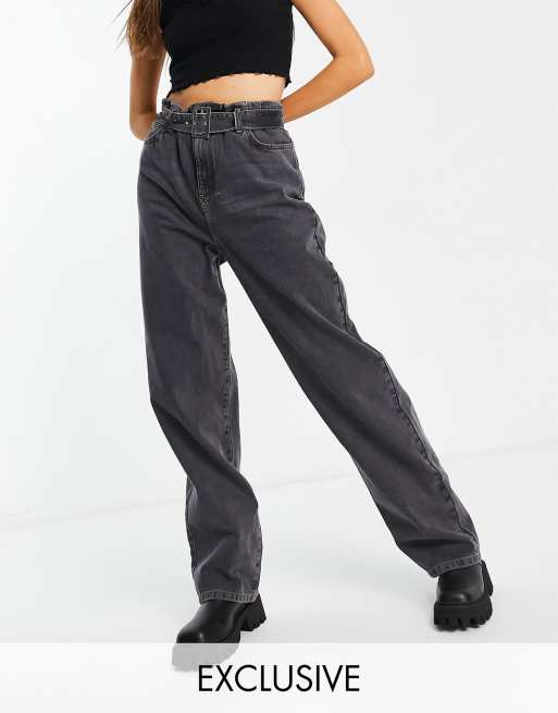 COLLUSION x014 90s Baggy Dad Jeans with Stepped Waist band-Blues