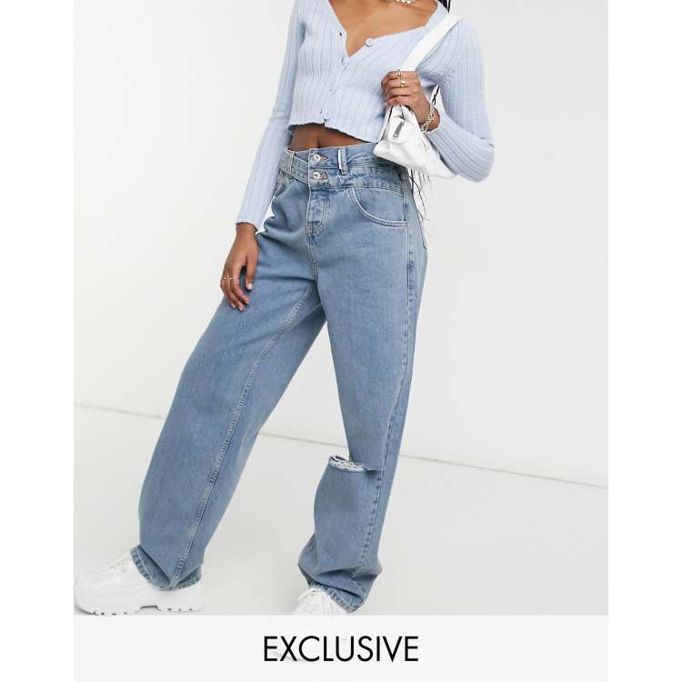 COLLUSION x014 90s baggy dad jeans with double waist band in washed blue